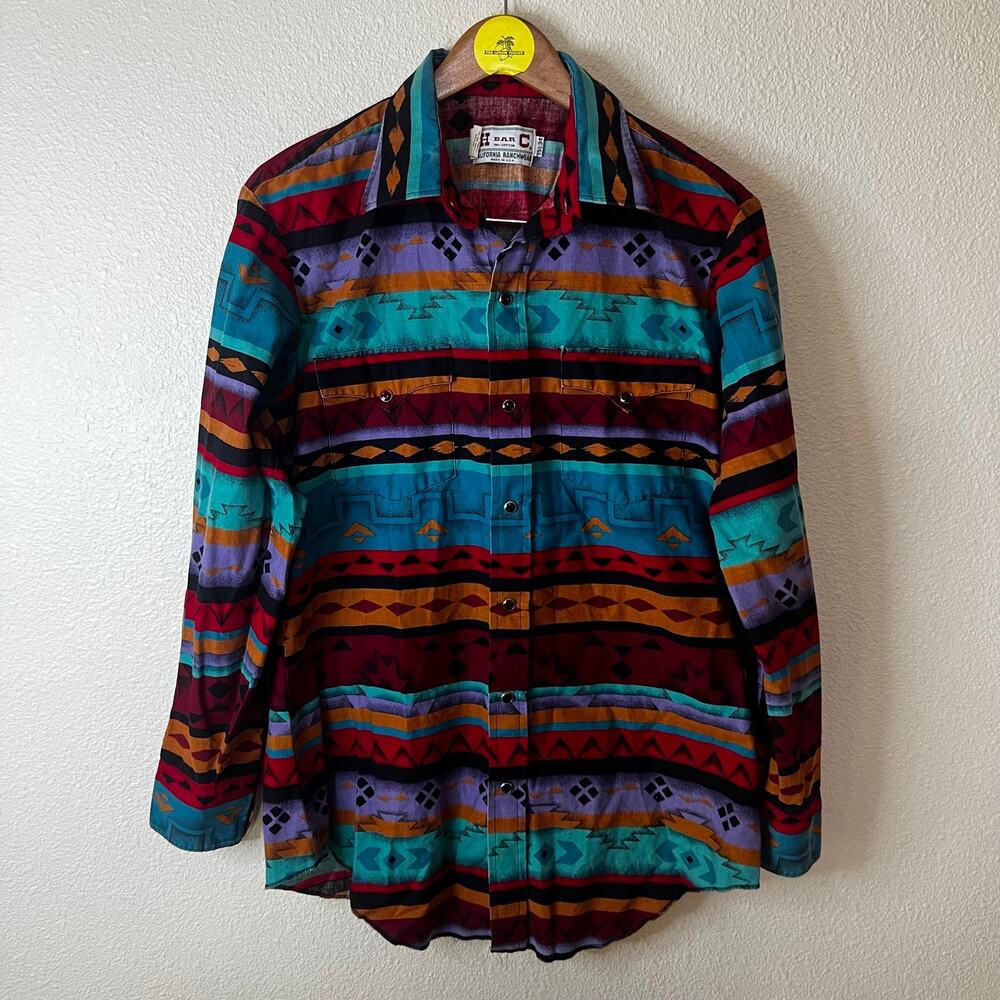 H BAR C Vintage western snap button up shirt California Ranchwear 15 1/2 34